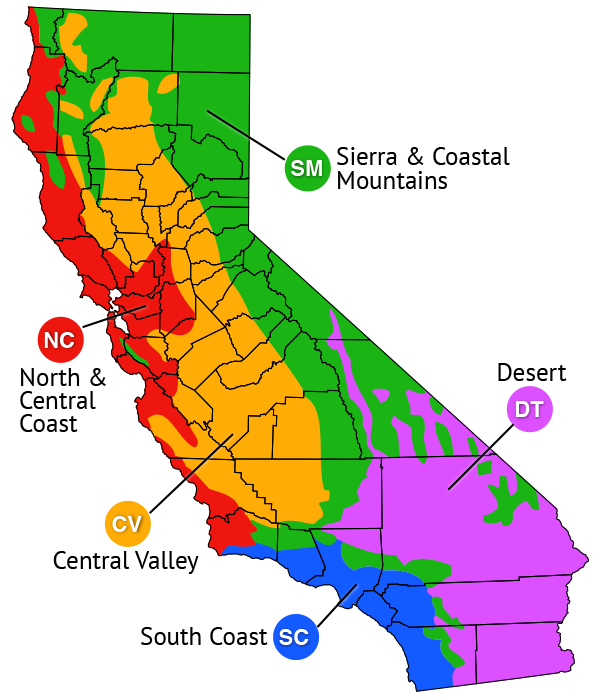 Map of regions based on Sunset climate zones